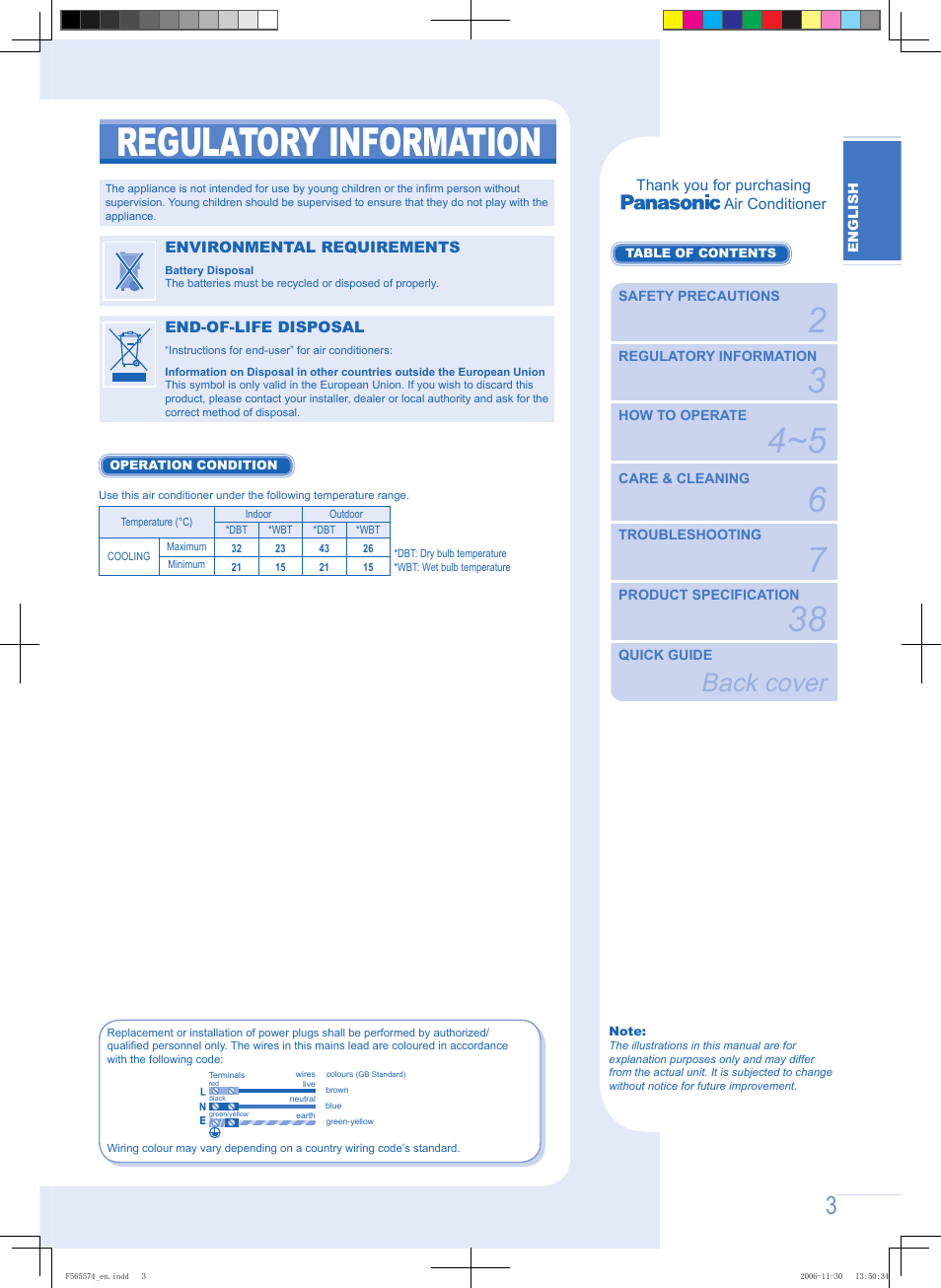 Regulatory information, Back cover | Panasonic CSPC12GKD User Manual | Page 3 / 40