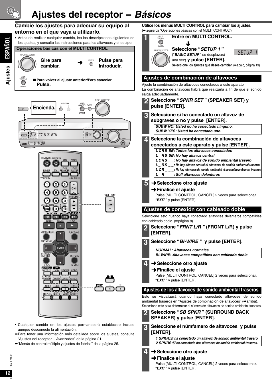 Ajustes del receptor - básicos, Setup 1, Es pañol | Panasonic SAXR55 User Manual | Page 12 / 84