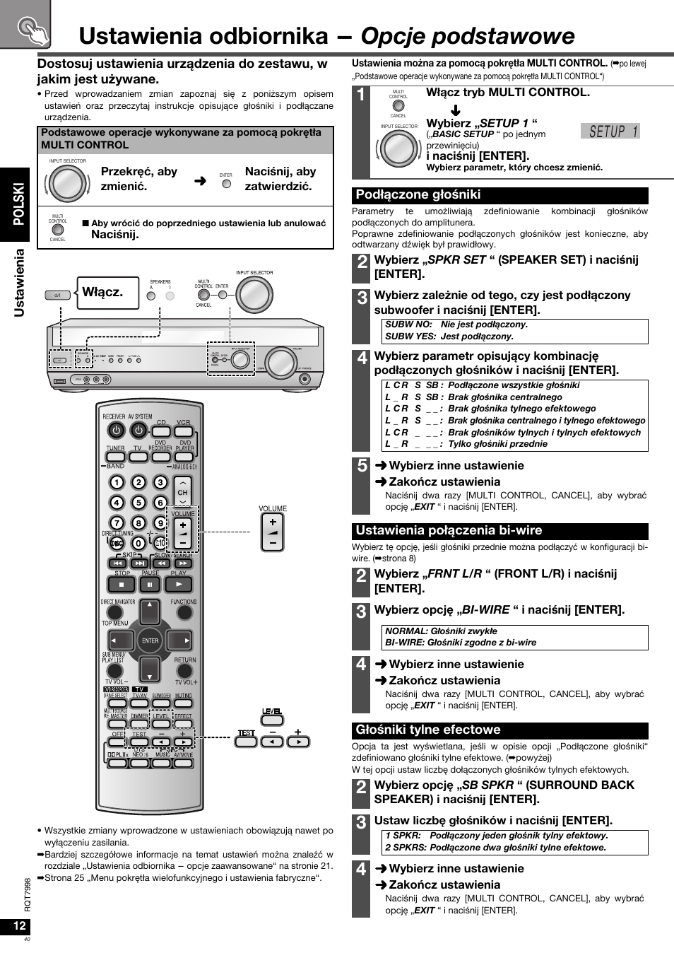 Ustawienia odbiornika - opcje podstawowe, Setup 1, Po l s ki | Panasonic SAXR55 User Manual | Page 40 / 84