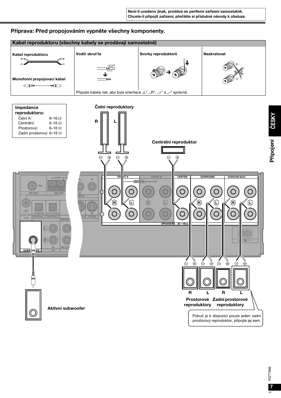 Čes k y, Při pojen í | Panasonic SAXR55 User Manual | Page 63 / 84