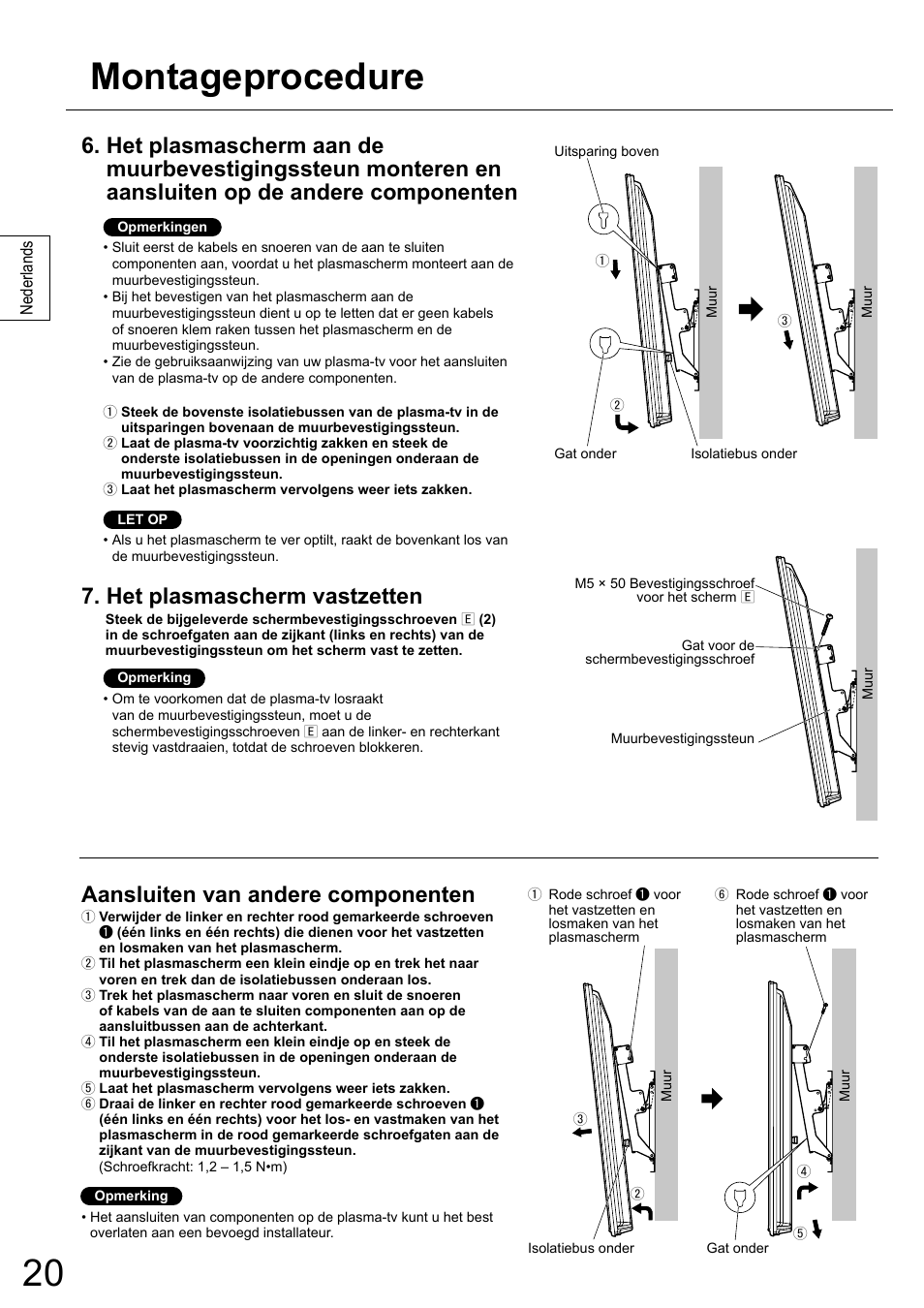 Montageprocedure, Het plasmascherm vastzetten, Aansluiten van andere componenten | Panasonic TYWK6P1RW User Manual | Page 20 / 90