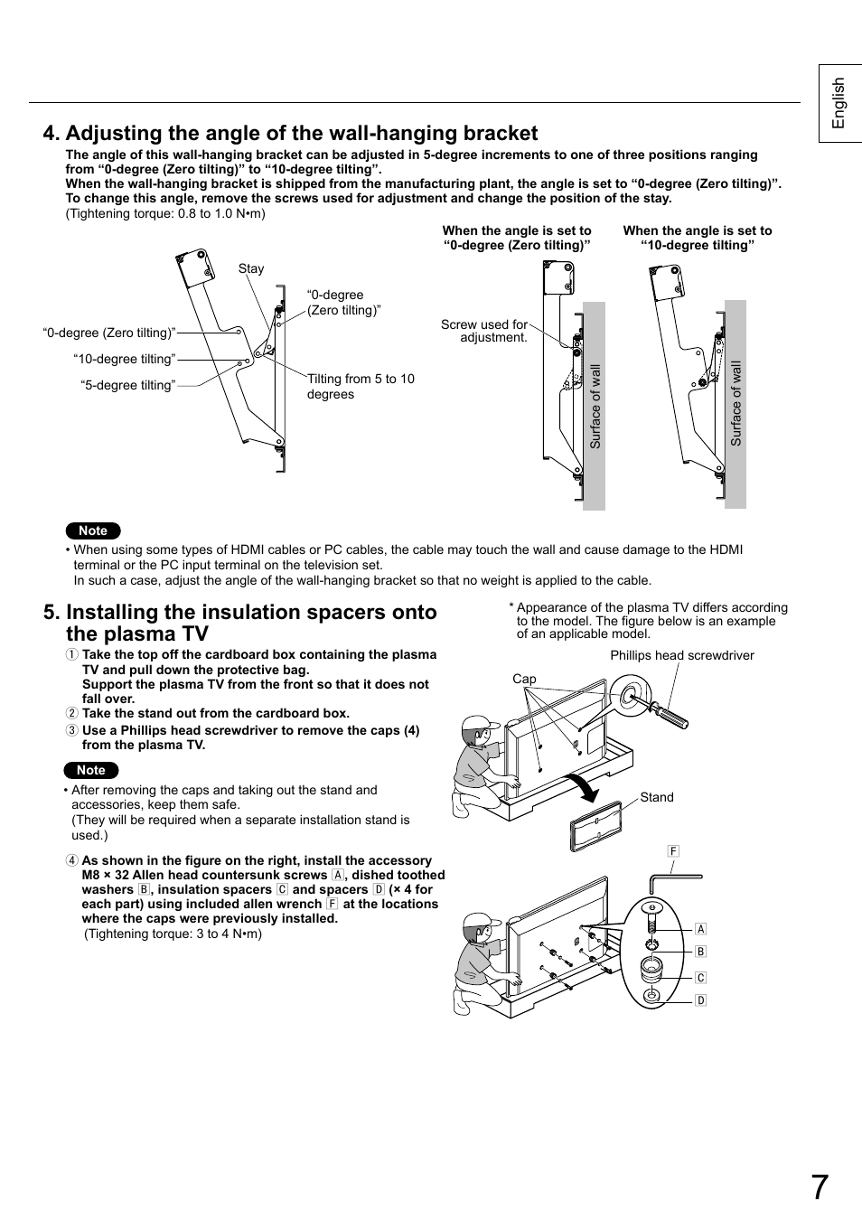 Adjusting the angle of the wall-hanging bracket | Panasonic TYWK6P1RW User Manual | Page 7 / 90