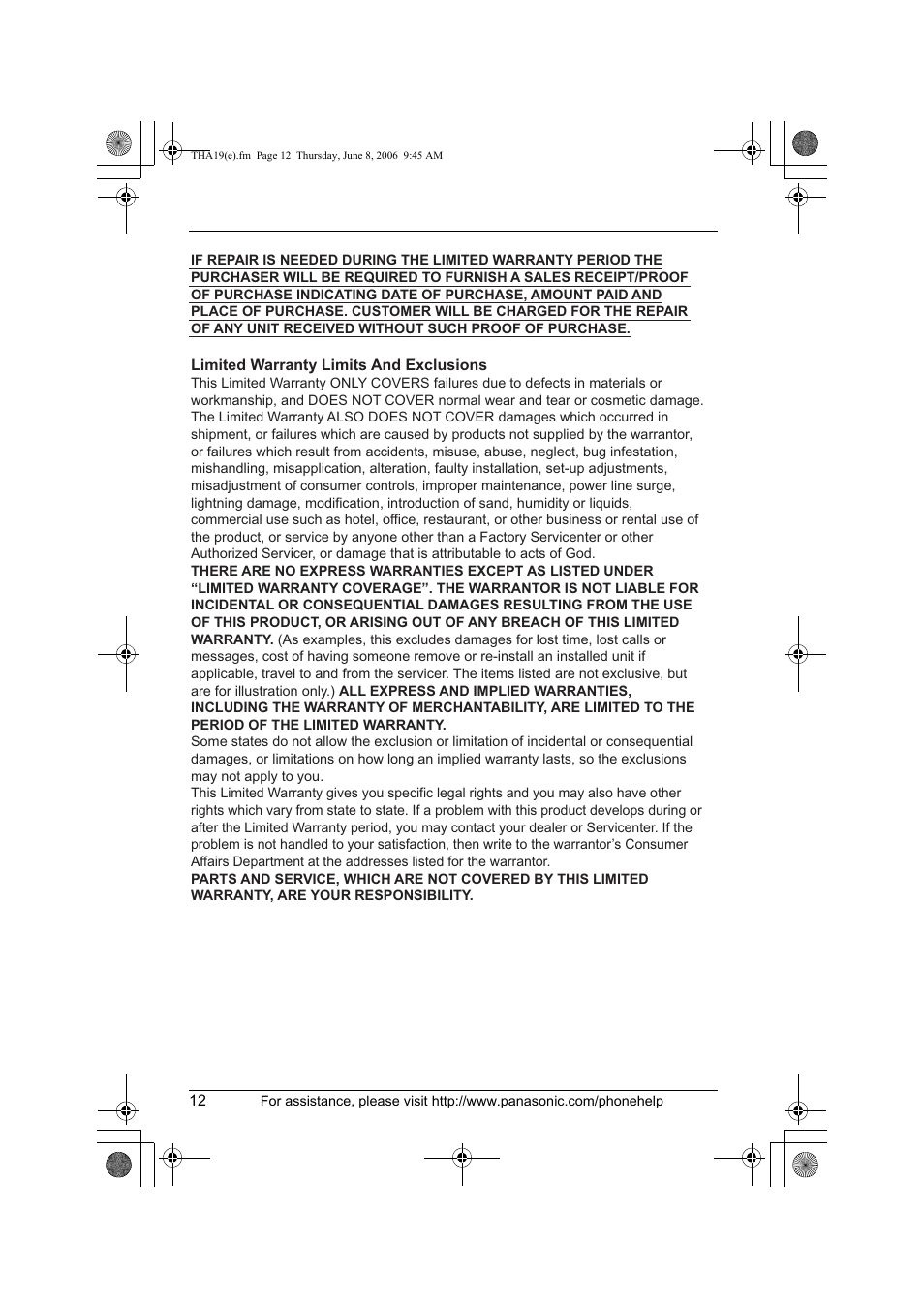 Panasonic KXTHA19 User Manual | Page 12 / 20