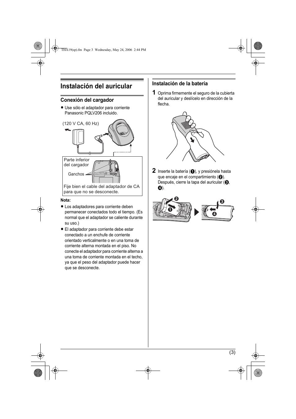 Instalación del auricular | Panasonic KXTHA19 User Manual | Page 16 / 20