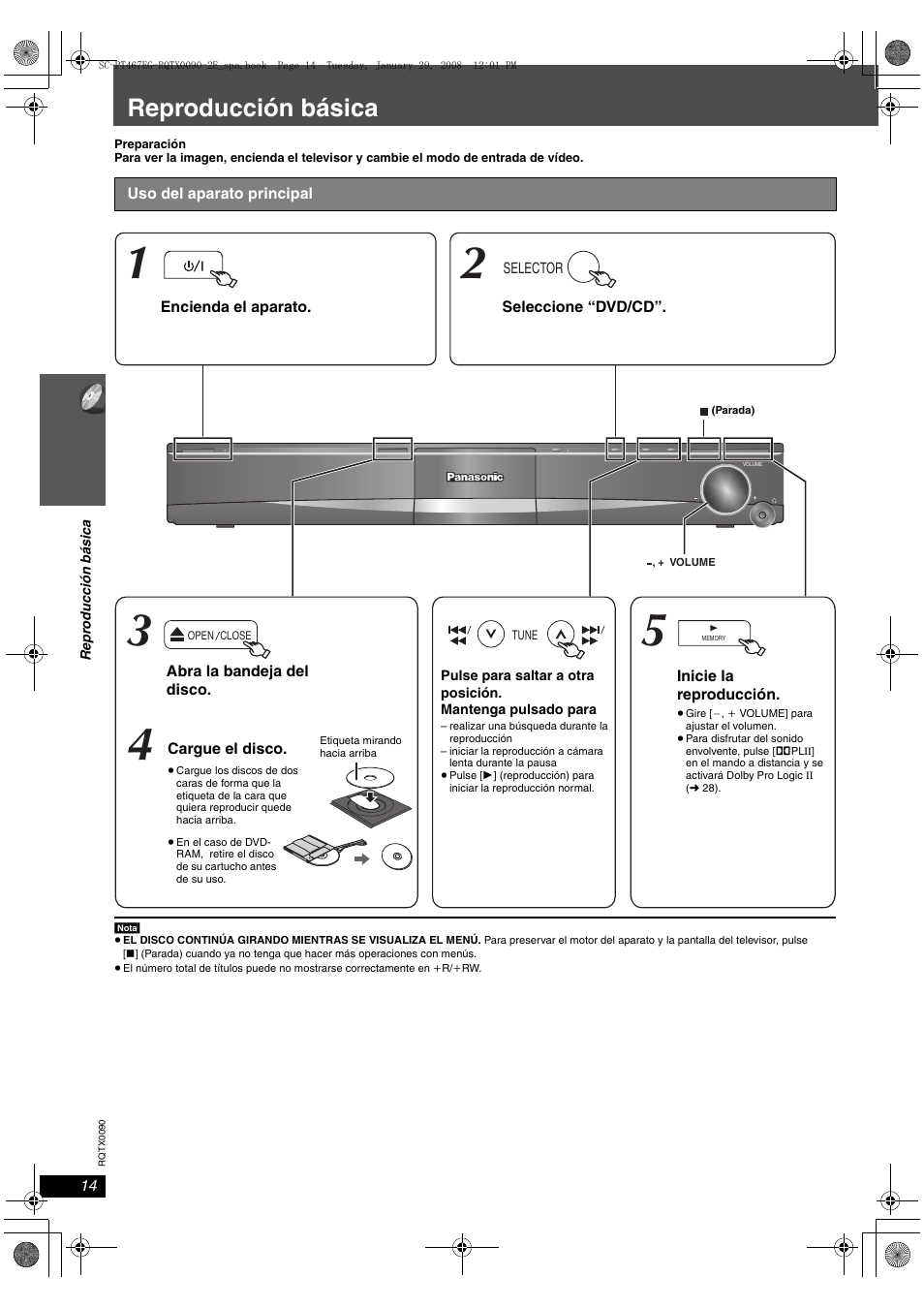Reproducción básica | Panasonic SCPT467 User Manual | Page 14 / 44