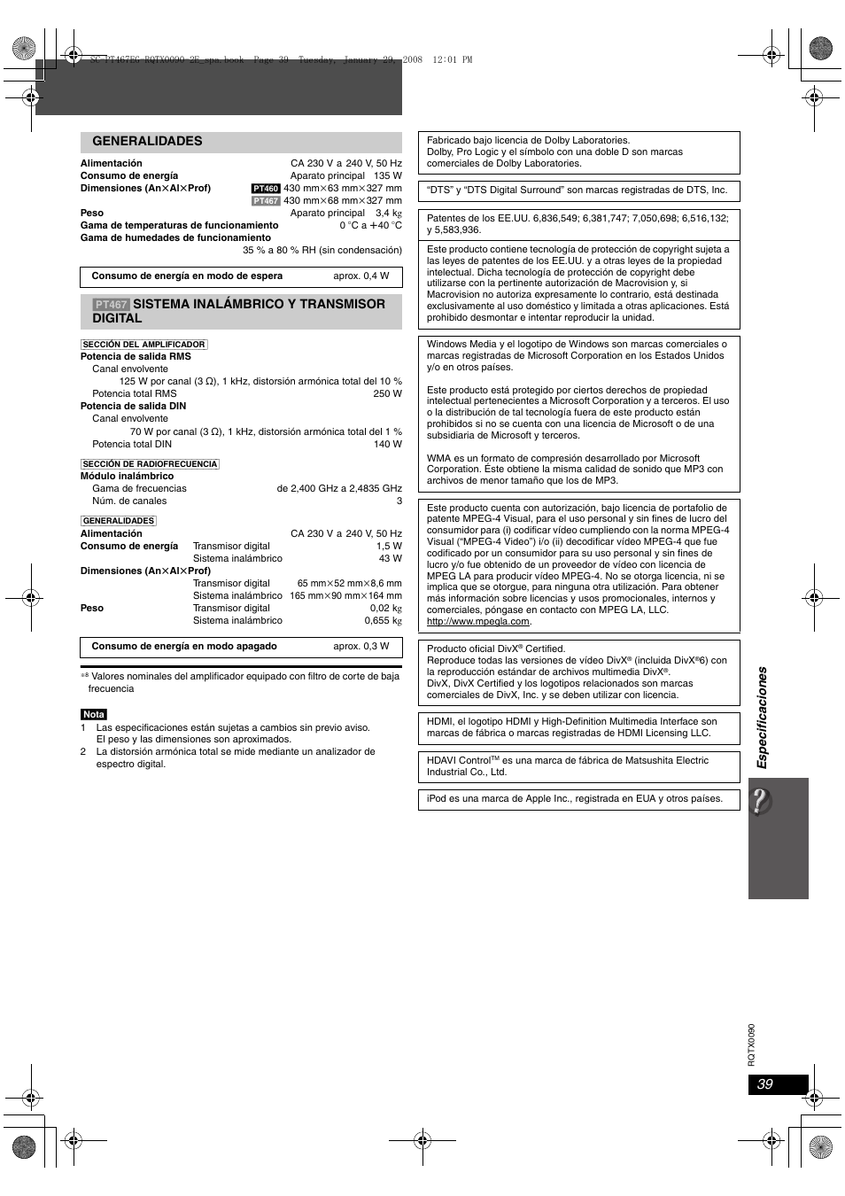 Panasonic SCPT467 User Manual | Page 39 / 44