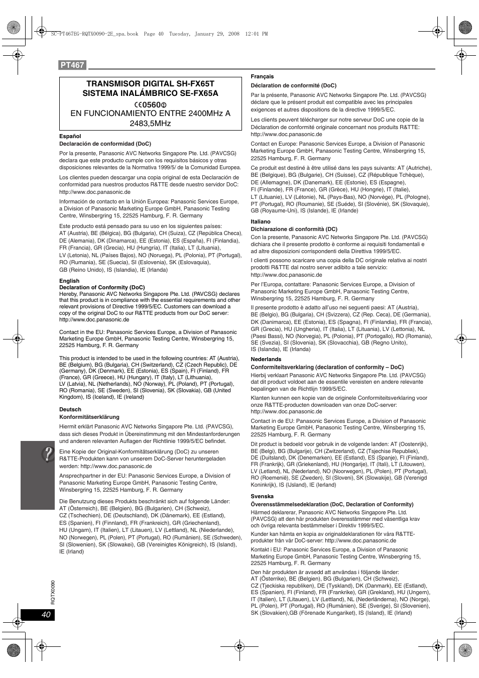 Pt467 | Panasonic SCPT467 User Manual | Page 40 / 44