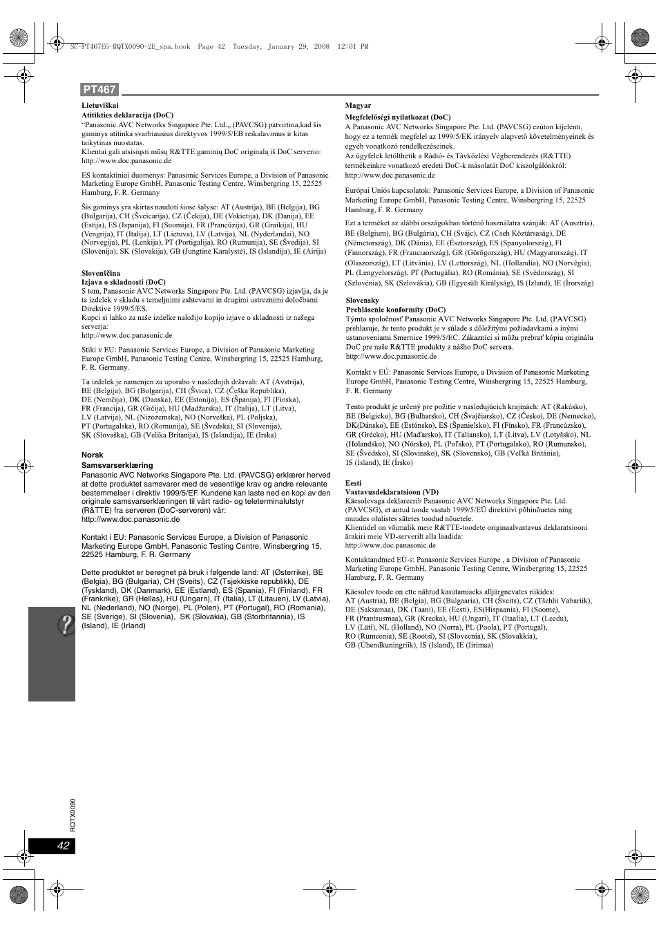 Pt467 | Panasonic SCPT467 User Manual | Page 42 / 44