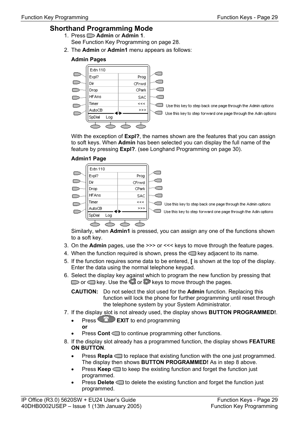 Shorthand programming mode | Avaya 5620SW + EU24 User Manual | Page 29 / 70