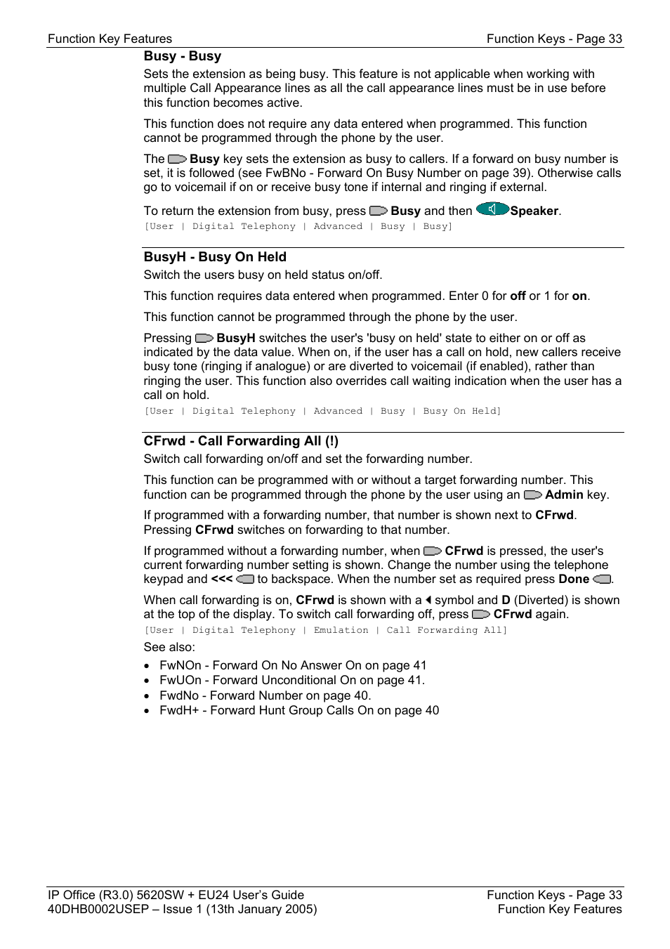 Busy - busy, Busyh - busy on held, Cfrwd - call forwarding all (!) | Avaya 5620SW + EU24 User Manual | Page 33 / 70