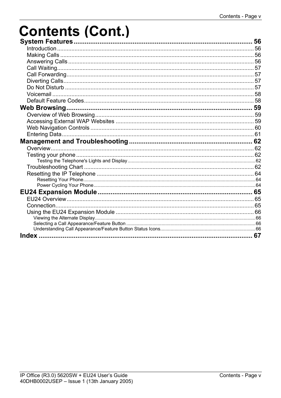 Contents (cont.) | Avaya 5620SW + EU24 User Manual | Page 5 / 70
