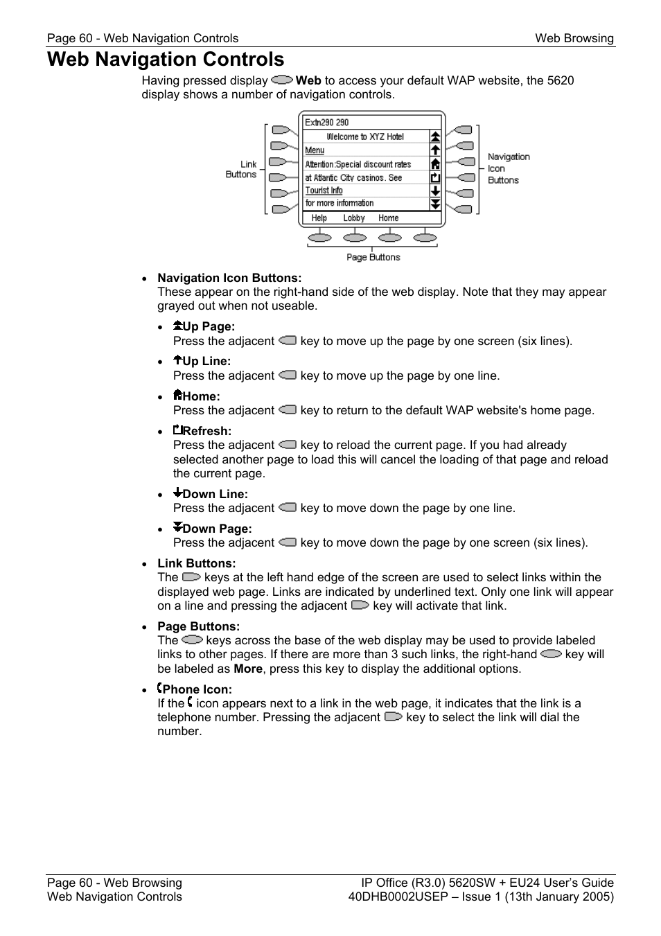 Web navigation controls | Avaya 5620SW + EU24 User Manual | Page 60 / 70