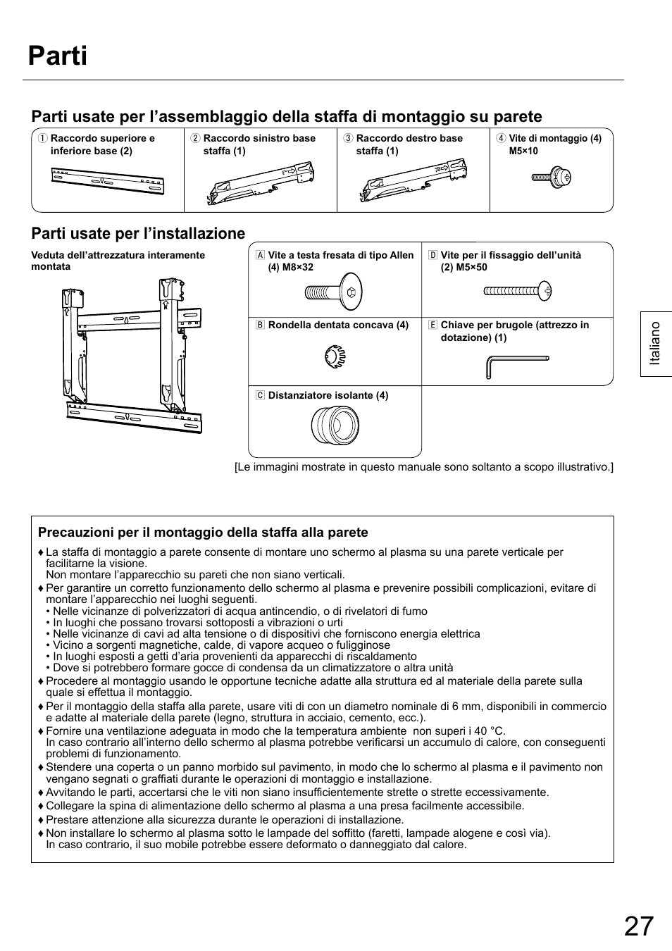 Parti, Parti usate per l’installazione | Panasonic TYWK42PR20 User Manual | Page 27 / 72