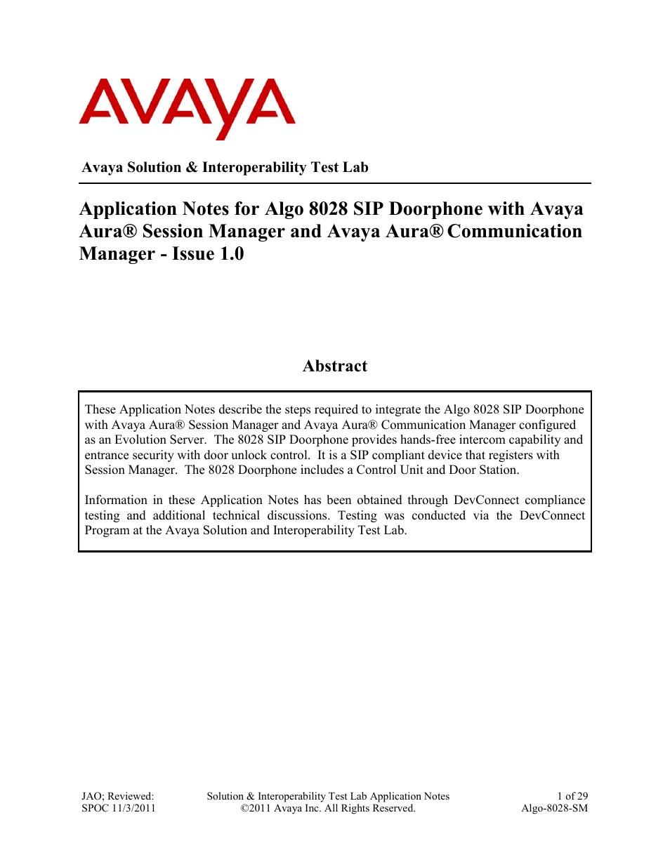 Avaya ALGO-8028-SM User Manual | 29 pages