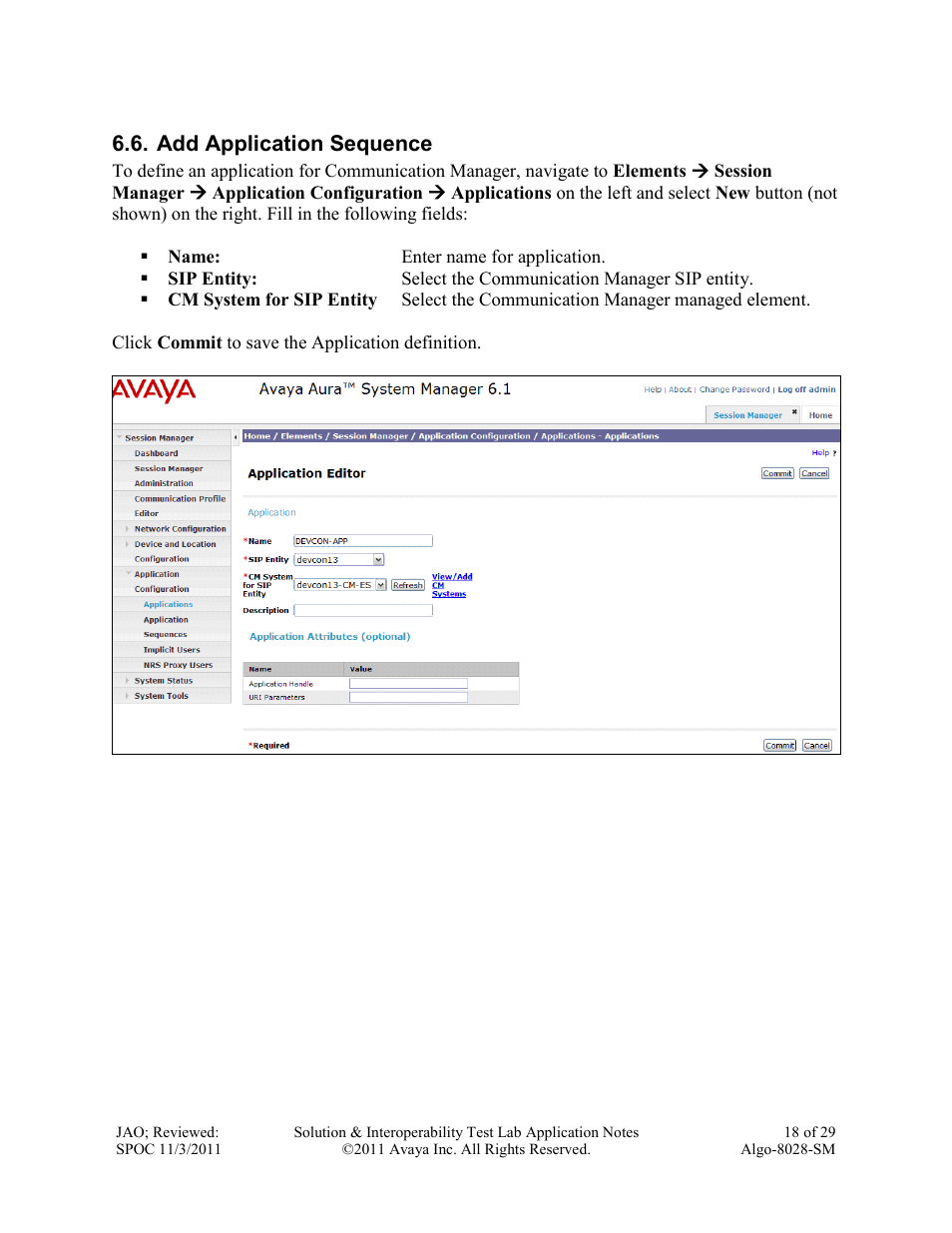 Add application sequence | Avaya ALGO-8028-SM User Manual | Page 18 / 29