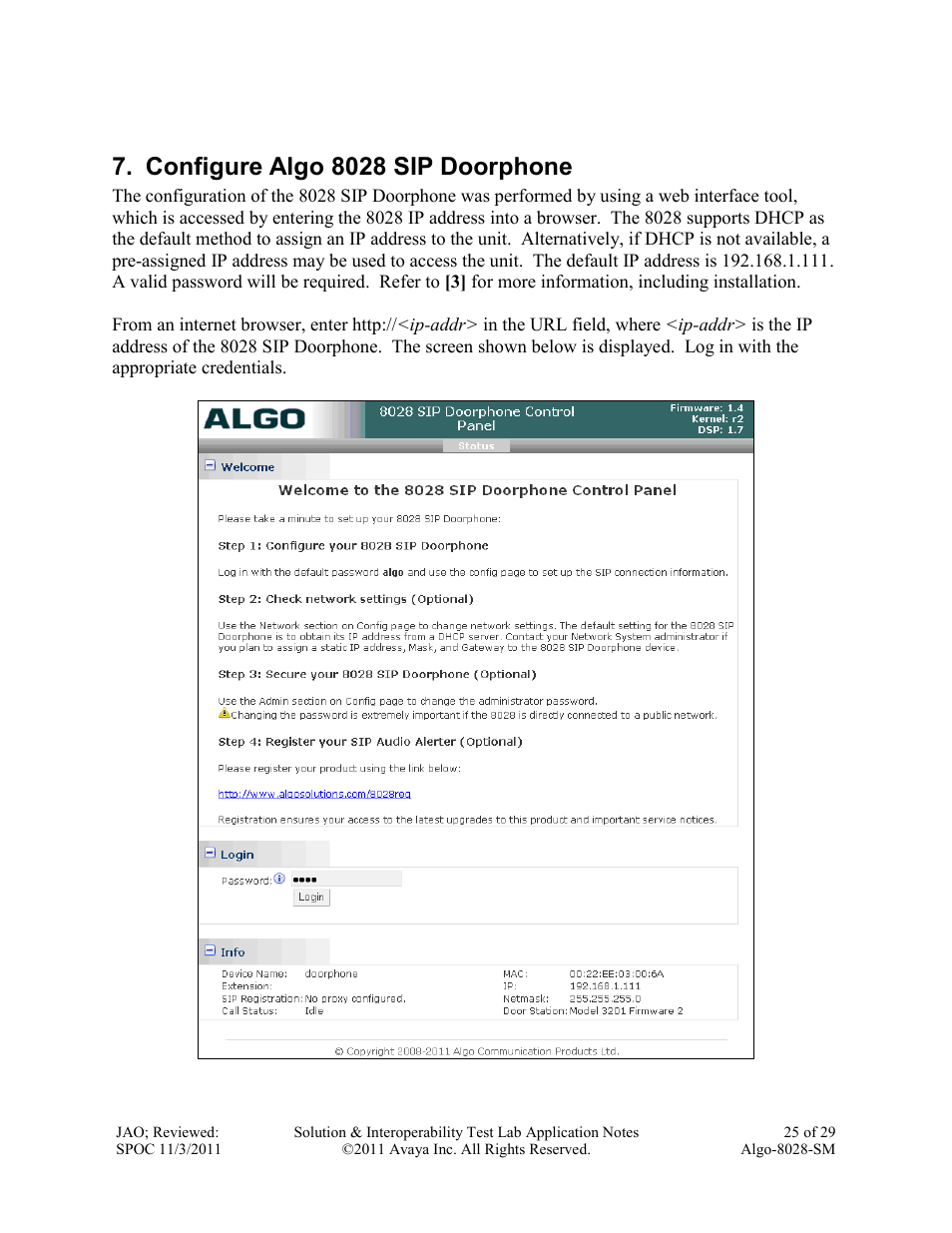 Configure algo 8028 sip doorphone | Avaya ALGO-8028-SM User Manual | Page 25 / 29