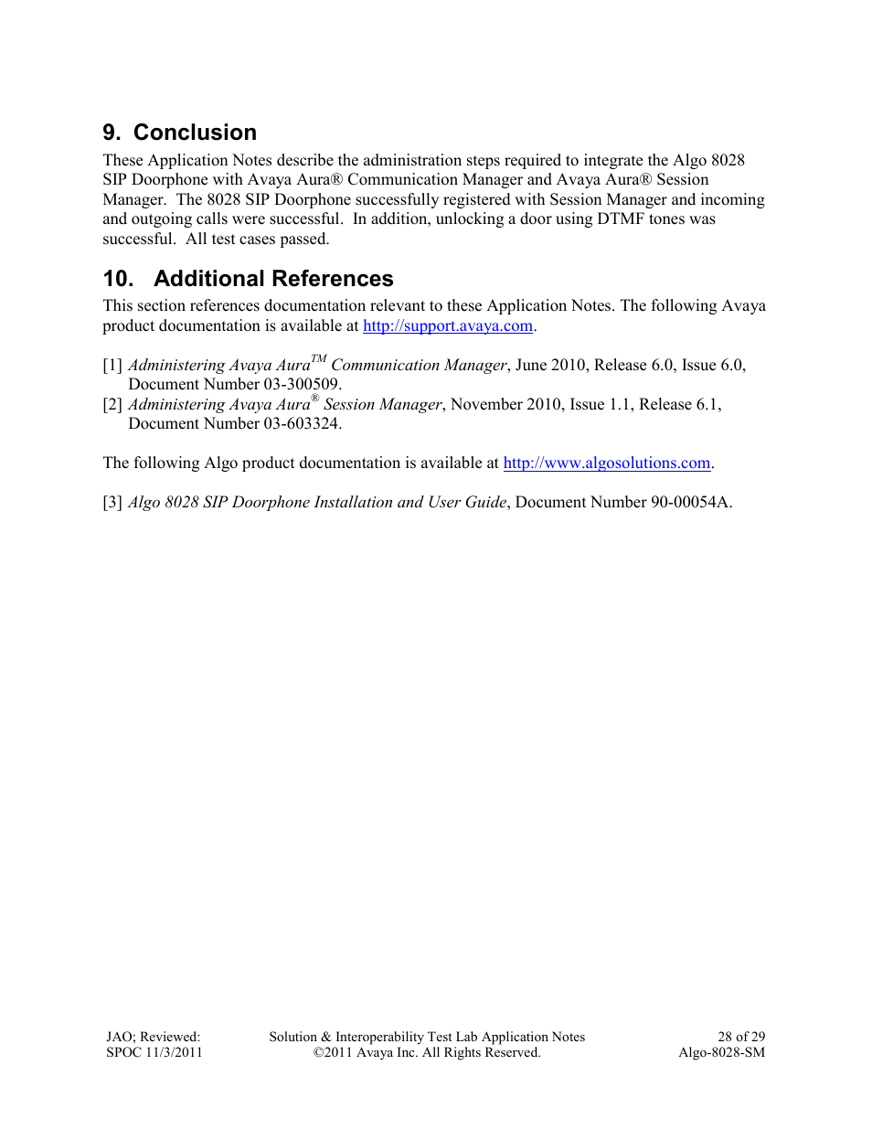 Conclusion, Additional references | Avaya ALGO-8028-SM User Manual | Page 28 / 29