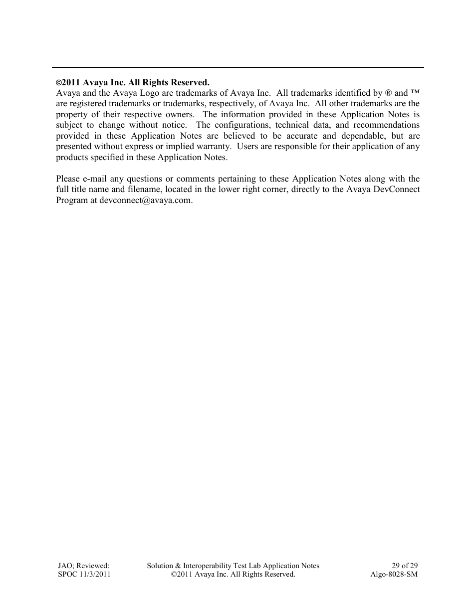 Avaya ALGO-8028-SM User Manual | Page 29 / 29