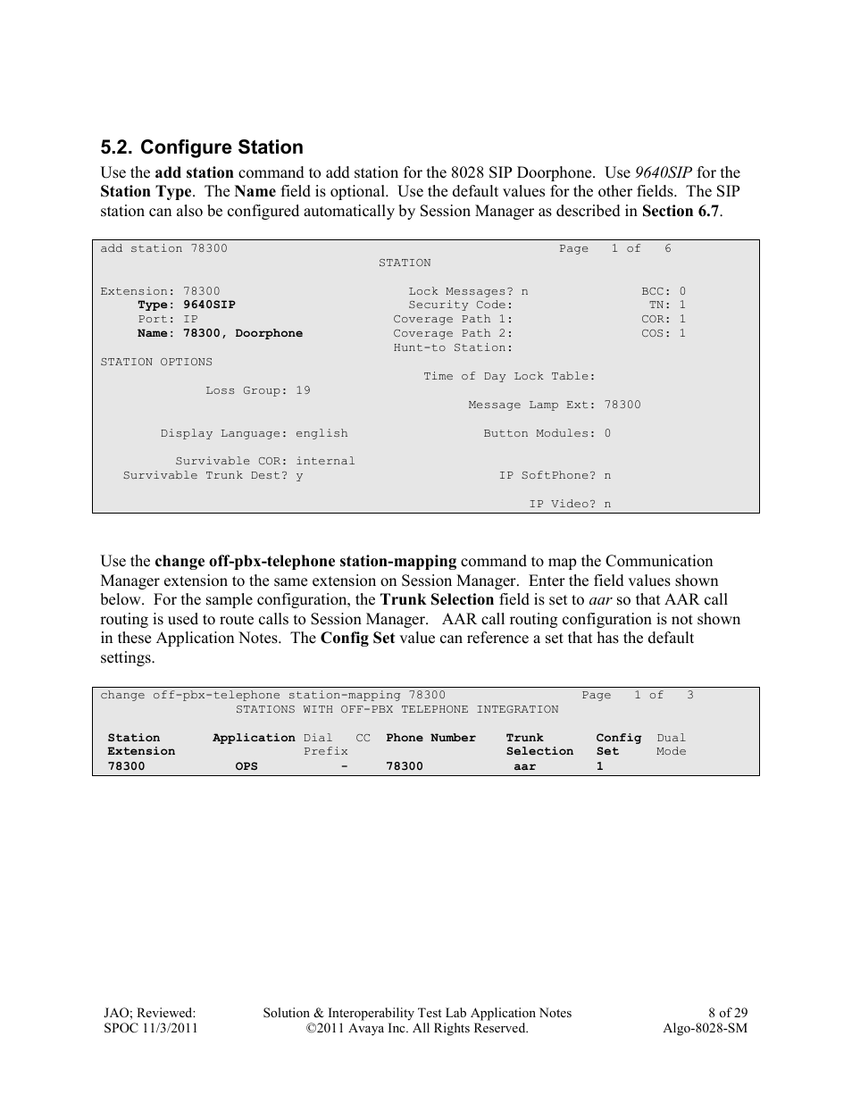 Configure station | Avaya ALGO-8028-SM User Manual | Page 8 / 29