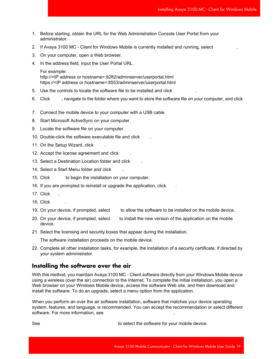 Installing the software over the air | Avaya 3100 User Manual | Page 19 / 84