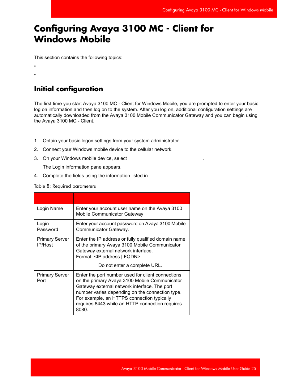Initial configuration, Usin | Avaya 3100 User Manual | Page 25 / 84