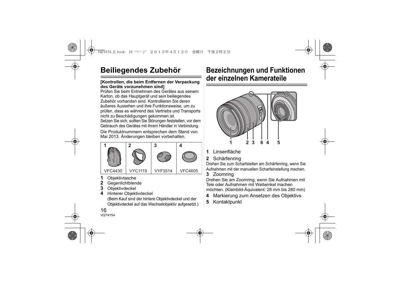 Beiliegendes zubehör | Panasonic HFS14140E User Manual | Page 16 / 72