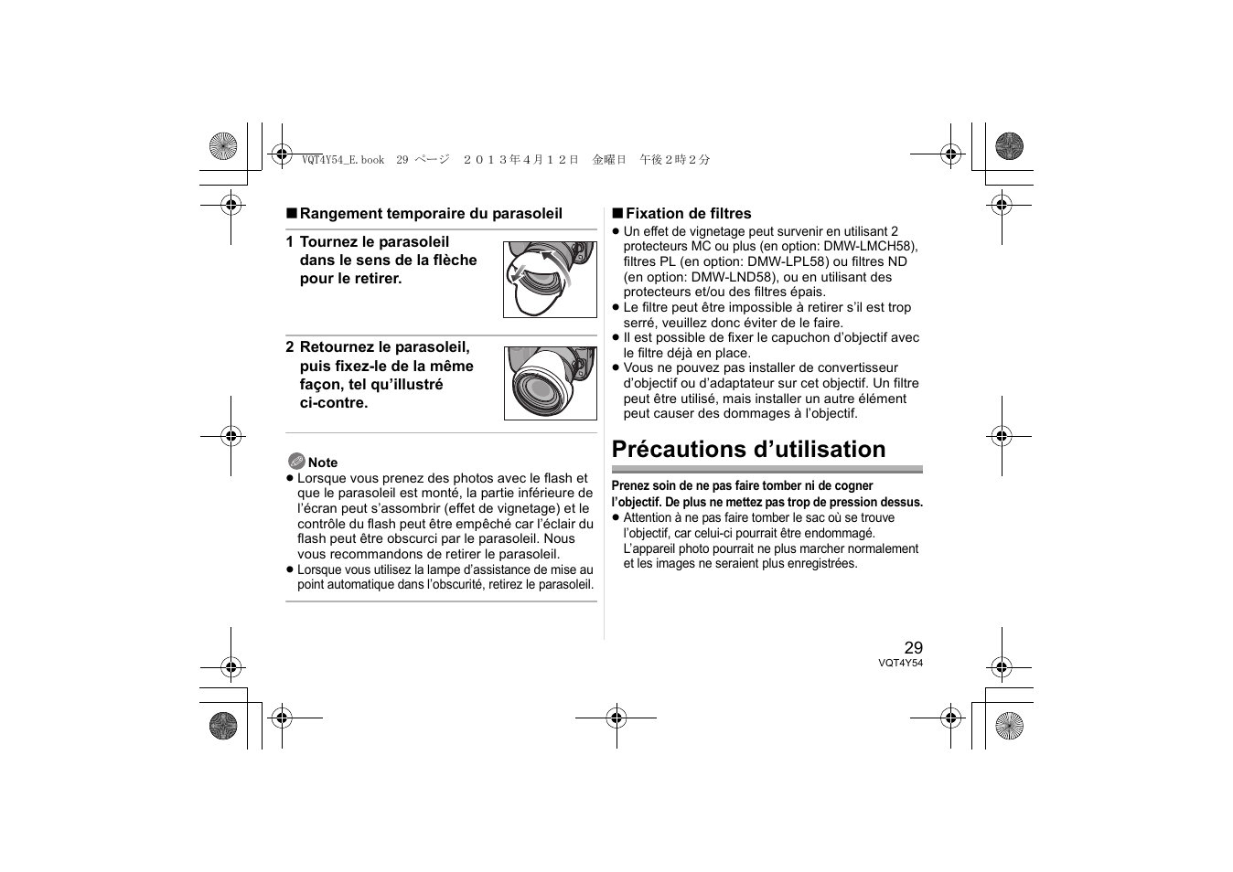 Précautions d’utilisation | Panasonic HFS14140E User Manual | Page 29 / 72