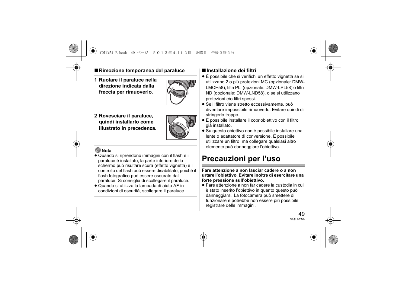 Precauzioni per l’uso | Panasonic HFS14140E User Manual | Page 49 / 72