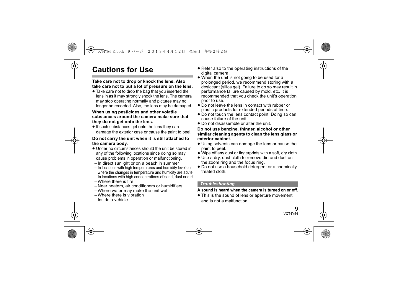 Cautions for use | Panasonic HFS14140E User Manual | Page 9 / 72