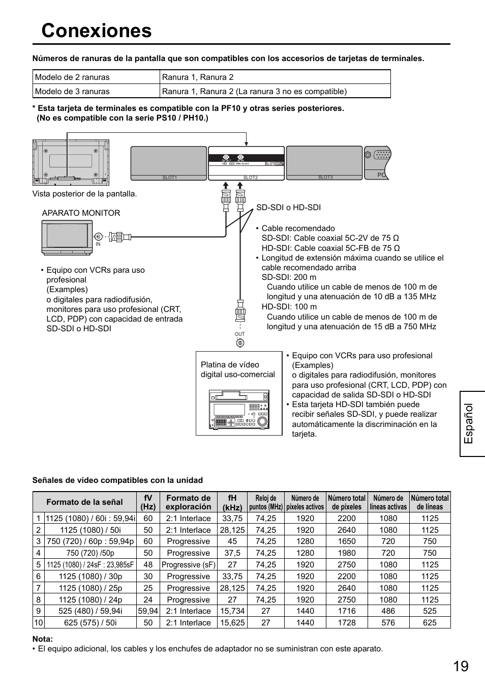 Conexiones, Español | Panasonic TYFB10HD User Manual | Page 19 / 32