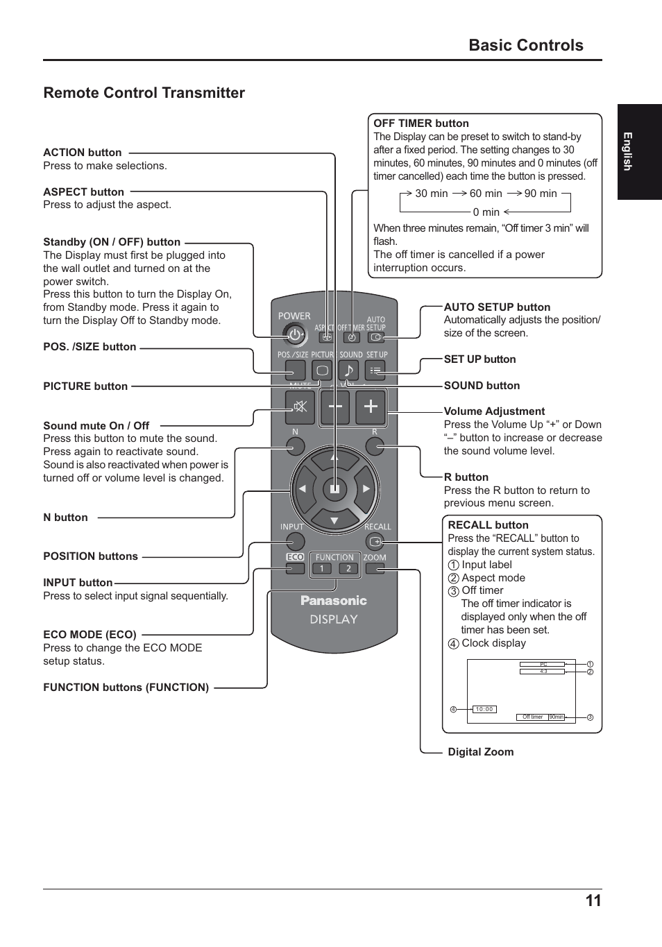 Basic controls, Remote control transmitter | Panasonic TH50LFE6E User Manual | Page 11 / 56