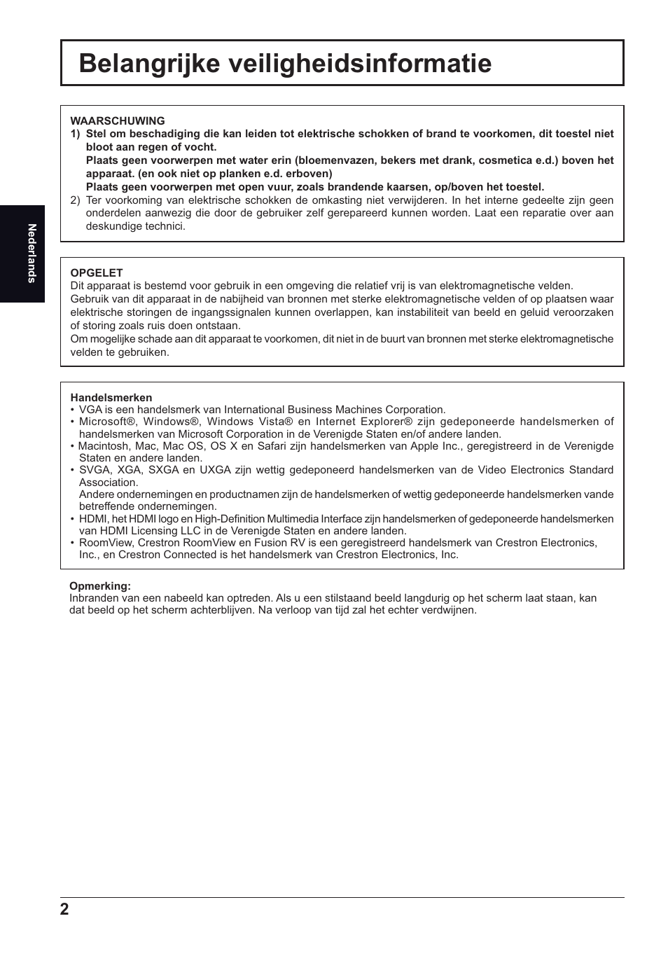 Belangrijke veiligheidsinformatie | Panasonic TH50LFE6E User Manual | Page 16 / 56