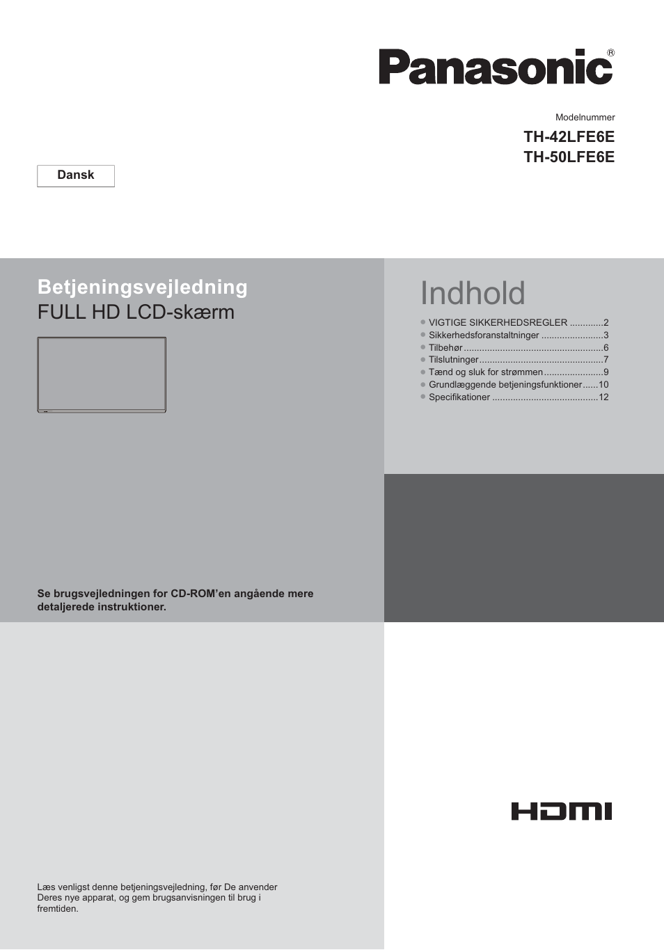 Indhold, Betjeningsvejledning full hd lcd-skærm | Panasonic TH50LFE6E User Manual | Page 29 / 56