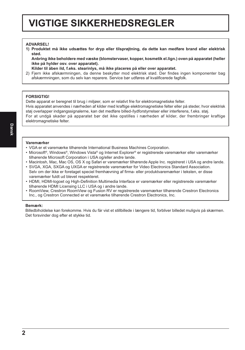Vigtige sikkerhedsregler | Panasonic TH50LFE6E User Manual | Page 30 / 56