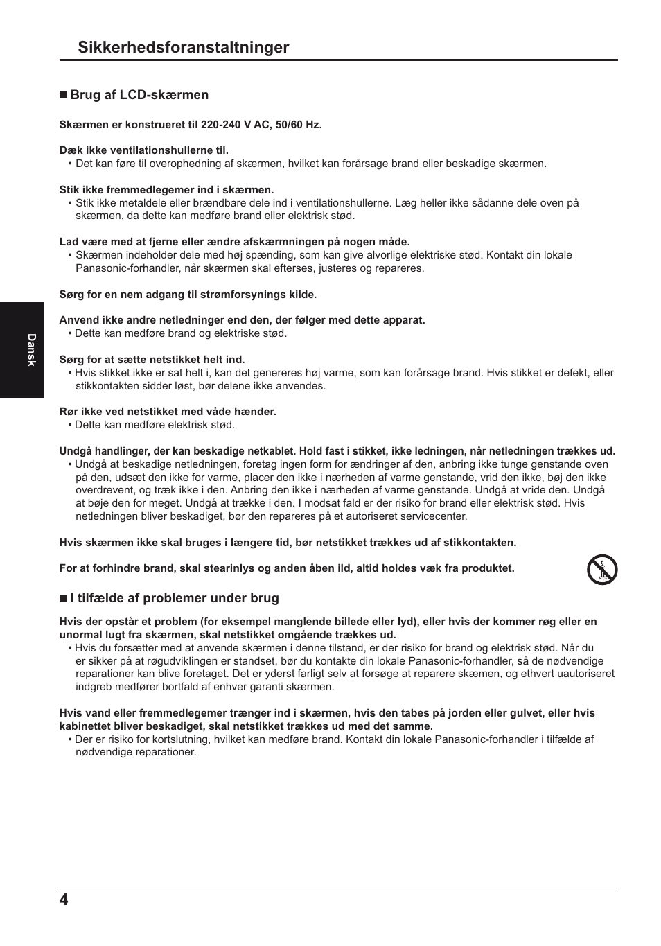 Sikkerhedsforanstaltninger | Panasonic TH50LFE6E User Manual | Page 32 / 56