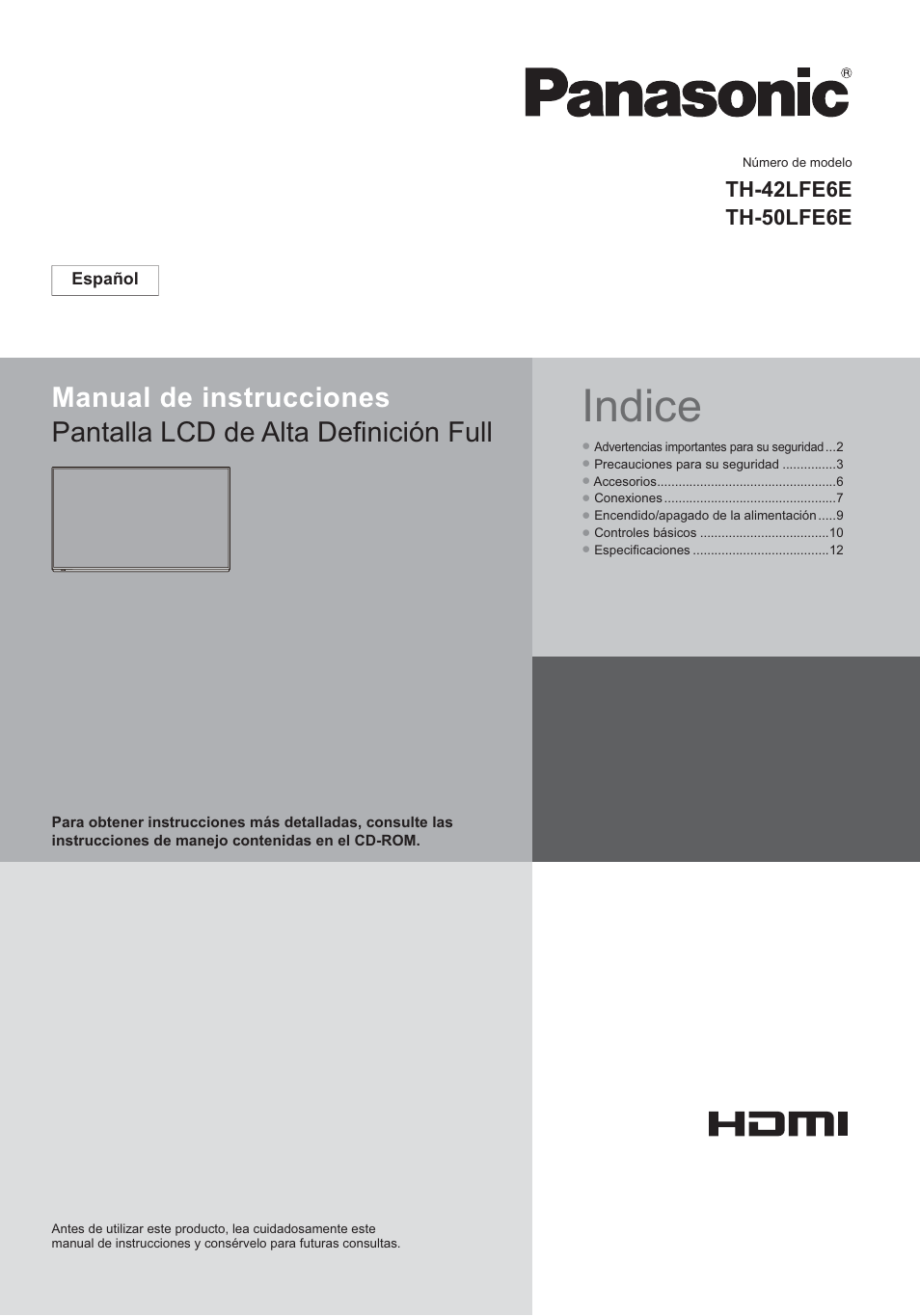 Indice | Panasonic TH50LFE6E User Manual | Page 43 / 56