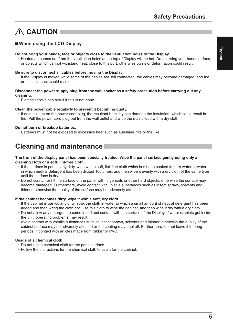 Caution, Cleaning and maintenance, Safety precautions | Panasonic TH50LFE6E User Manual | Page 5 / 56