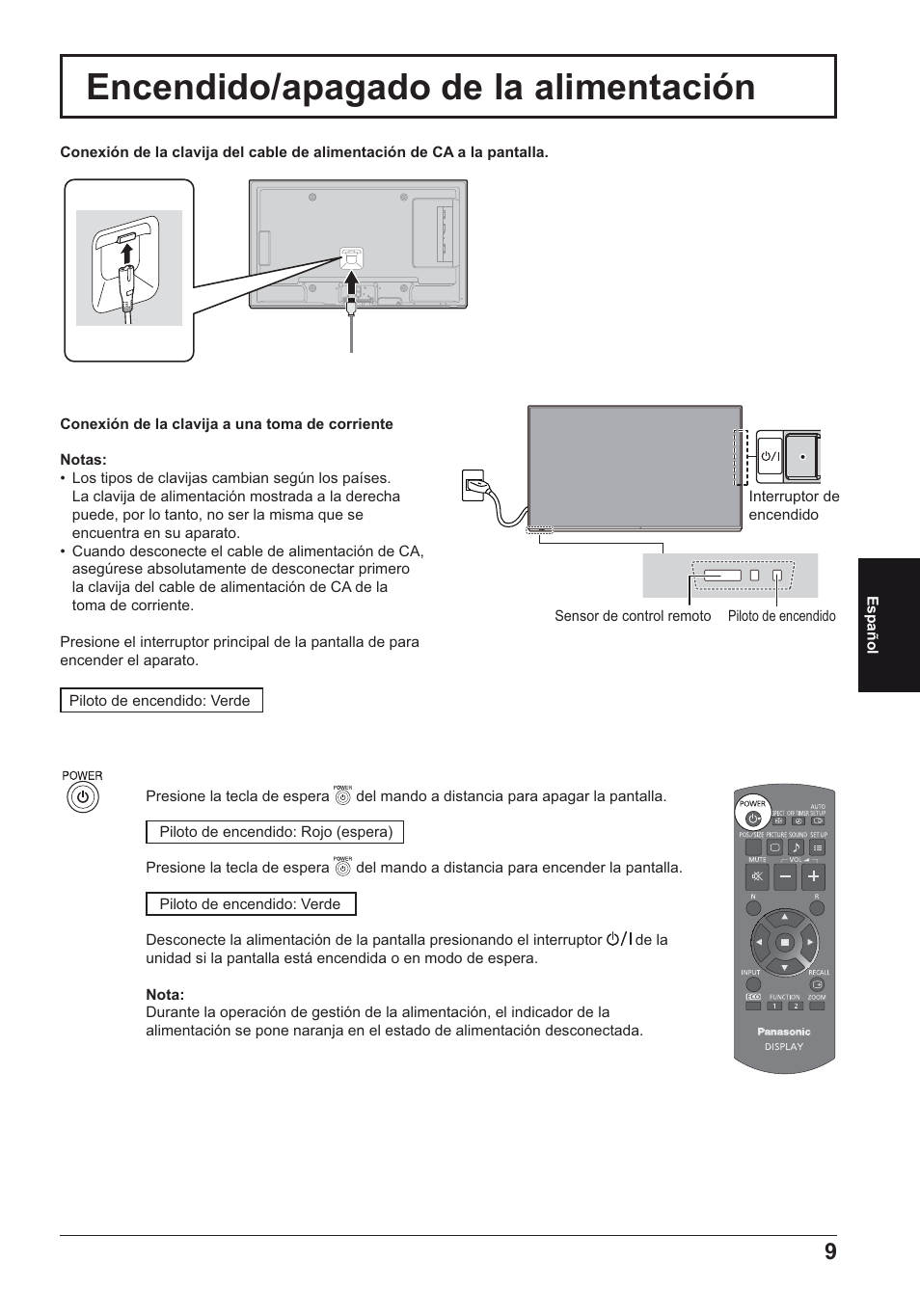 Encendido/apagado de la alimentación | Panasonic TH50LFE6E User Manual | Page 51 / 56