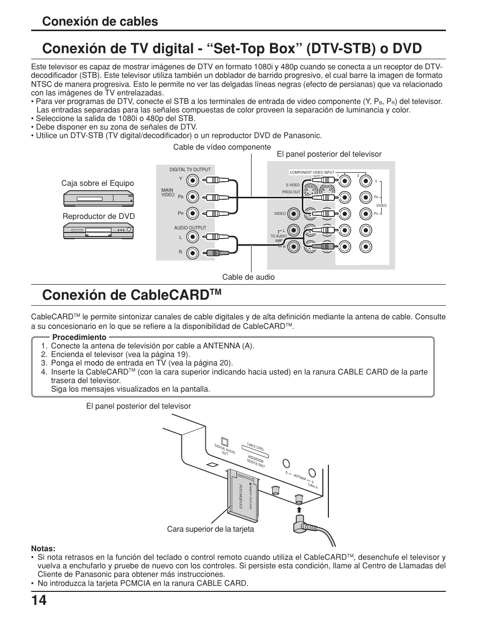 Conexión de cablecard, Conexión de cables, Cablecard | Panasonic TH42PX25UP User Manual | Page 14 / 68