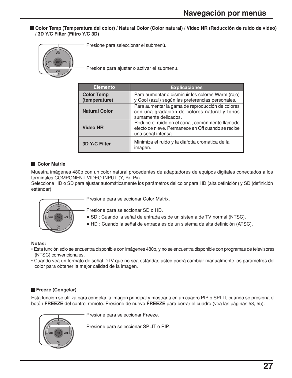 Navegación por menús | Panasonic TH42PX25UP User Manual | Page 27 / 68