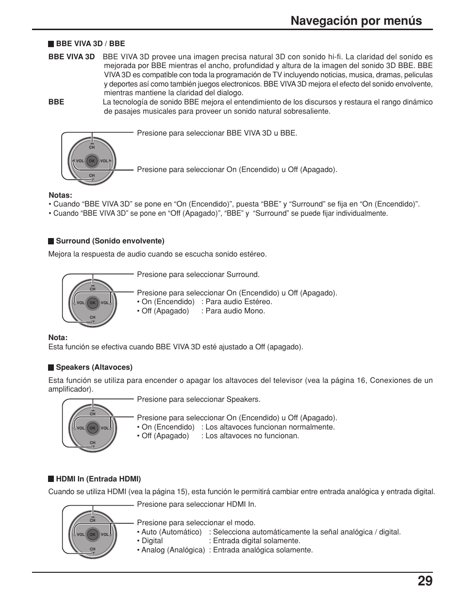 Navegación por menús | Panasonic TH42PX25UP User Manual | Page 29 / 68