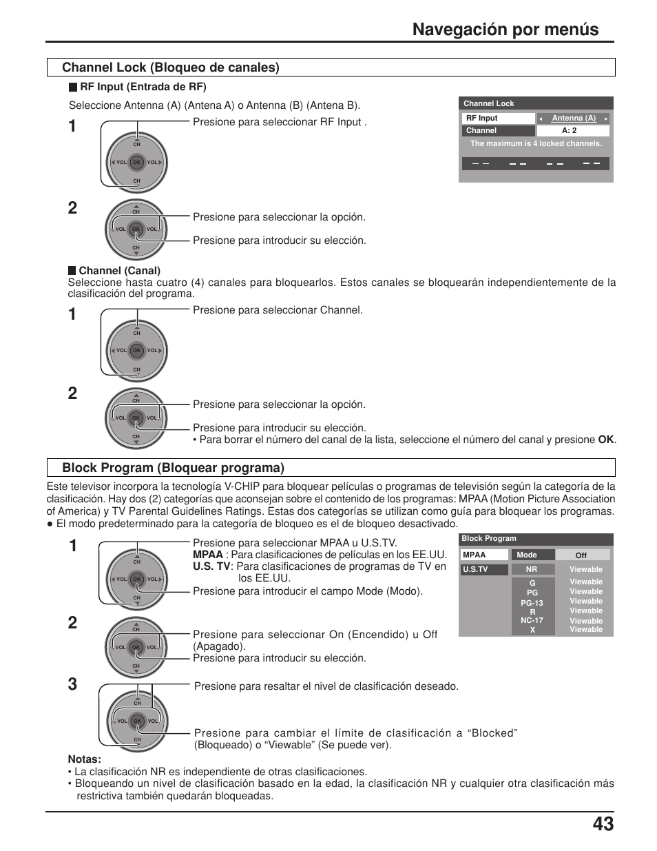 Navegación por menús | Panasonic TH42PX25UP User Manual | Page 43 / 68
