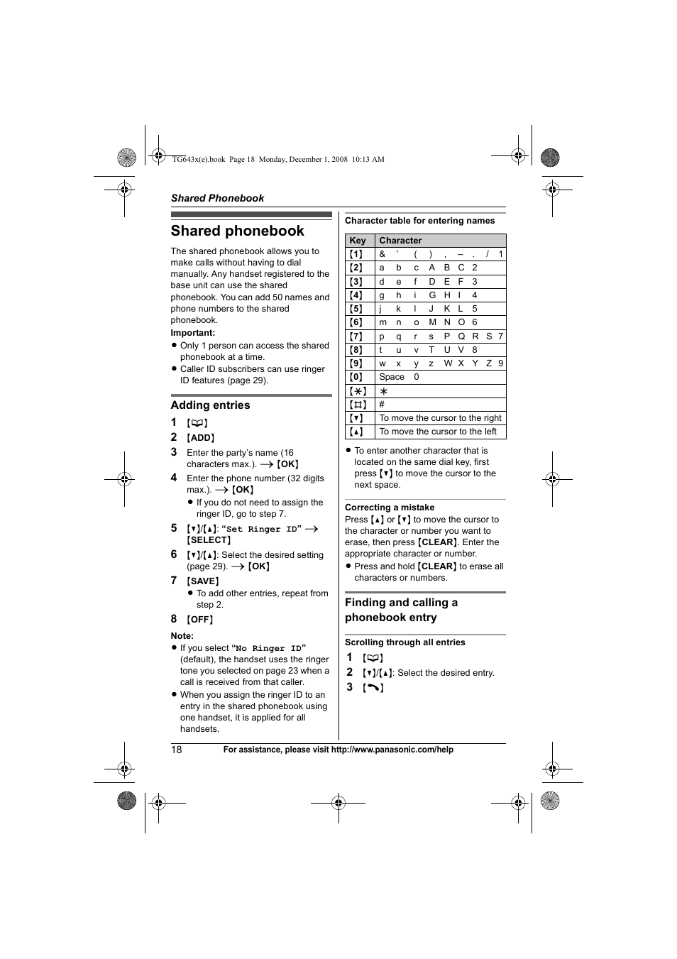 Shared phonebook | Panasonic KXTG6431 User Manual | Page 18 / 64