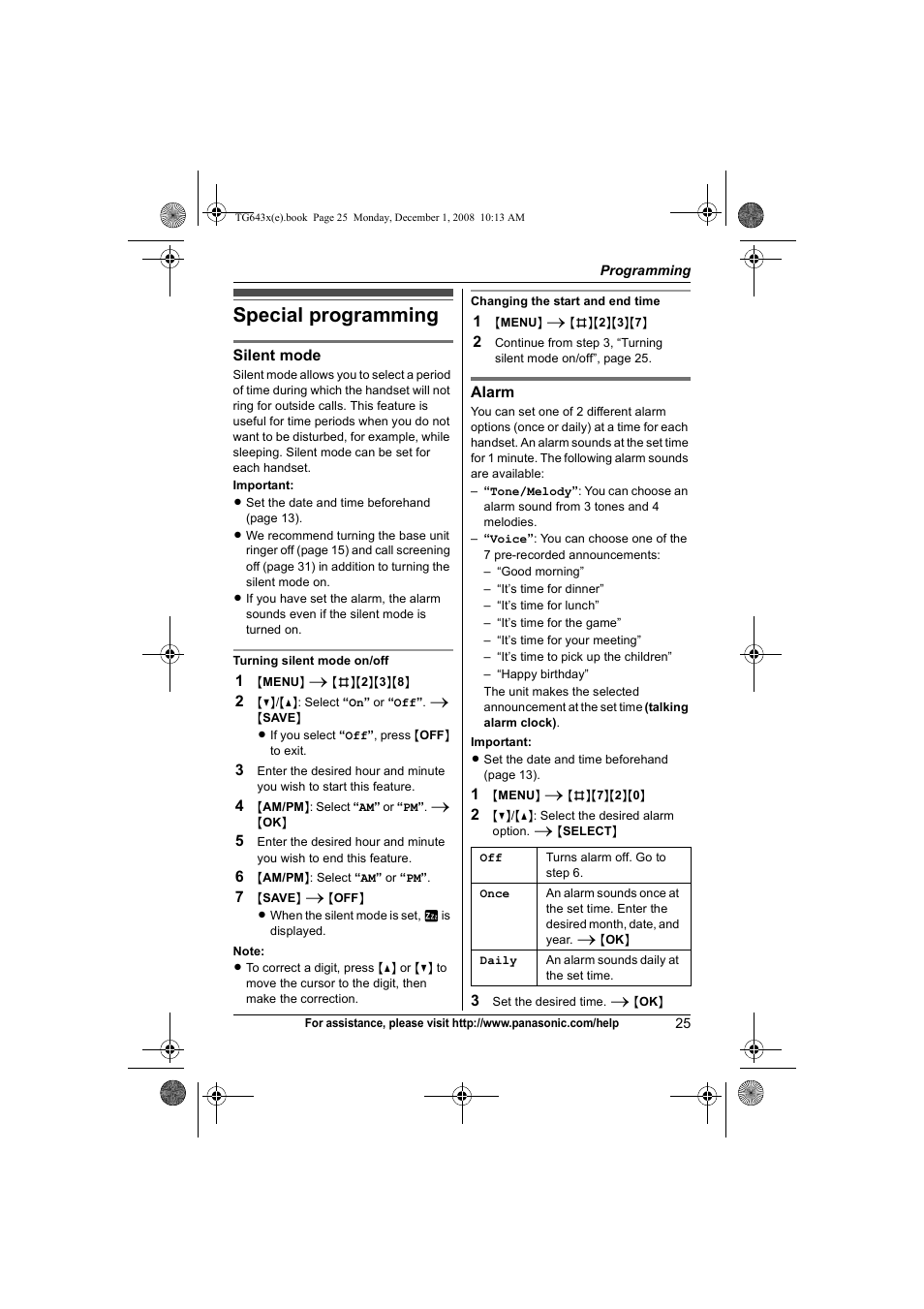 Special programming | Panasonic KXTG6431 User Manual | Page 25 / 64