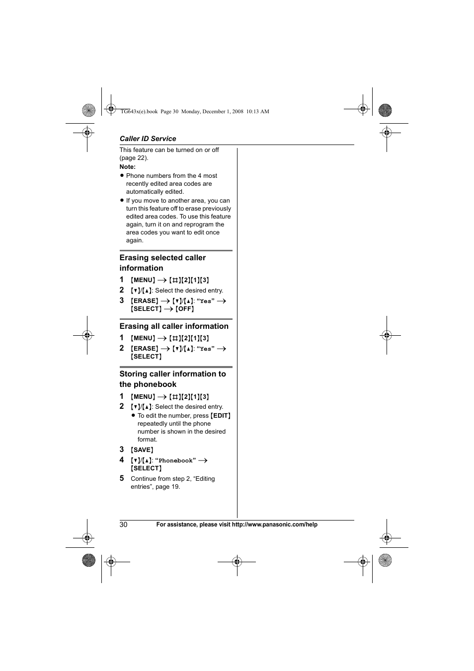 Panasonic KXTG6431 User Manual | Page 30 / 64