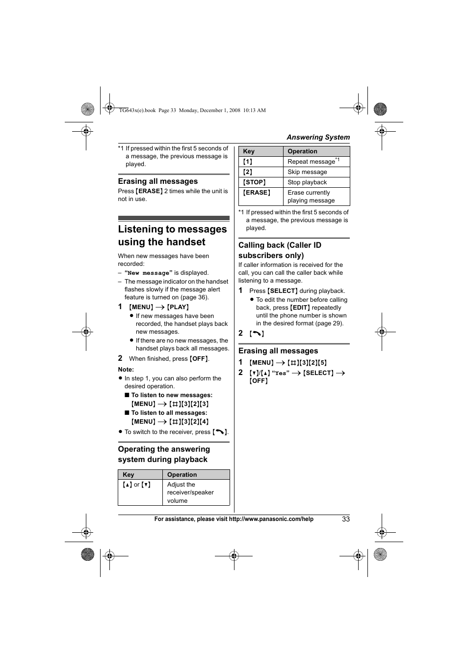 Listening to messages using the handset | Panasonic KXTG6431 User Manual | Page 33 / 64