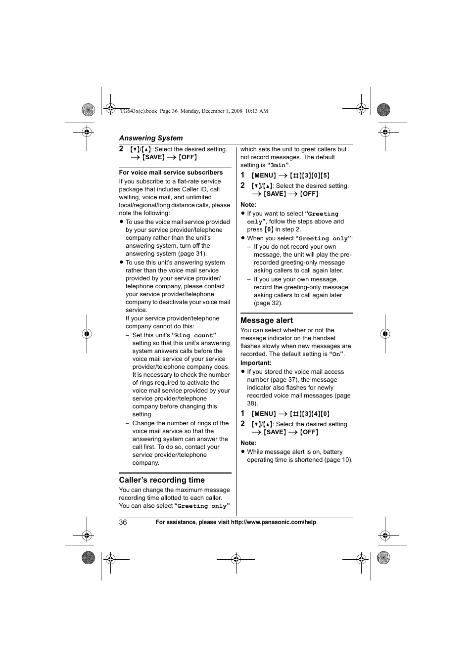 Panasonic KXTG6431 User Manual | Page 36 / 64