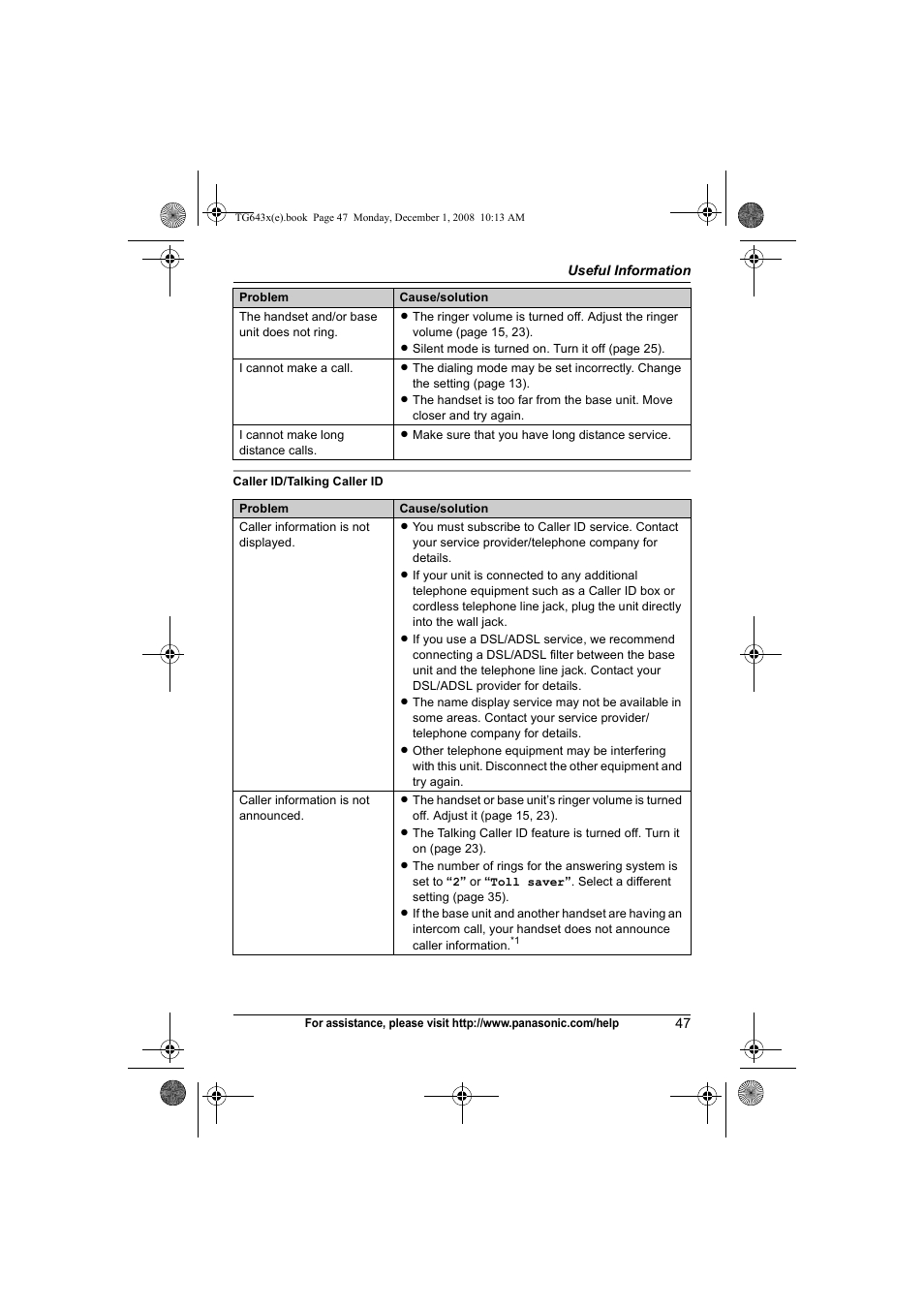 Panasonic KXTG6431 User Manual | Page 47 / 64