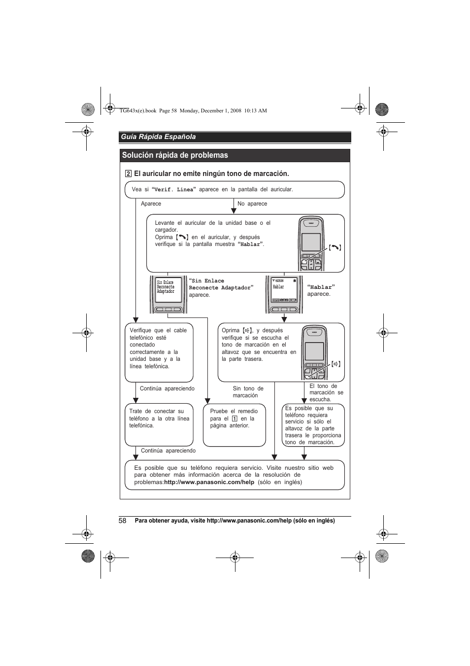 Solución rápida de problemas | Panasonic KXTG6431 User Manual | Page 58 / 64