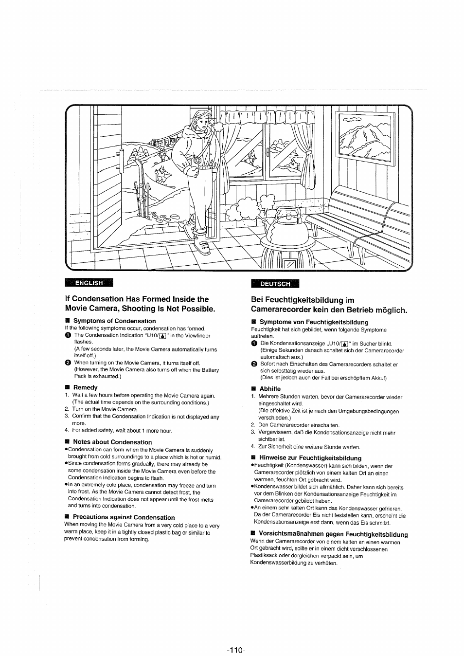 B symptoms of condensation, B notes about condensation, B abhilfe | Panasonic NVS90E User Manual | Page 110 / 132